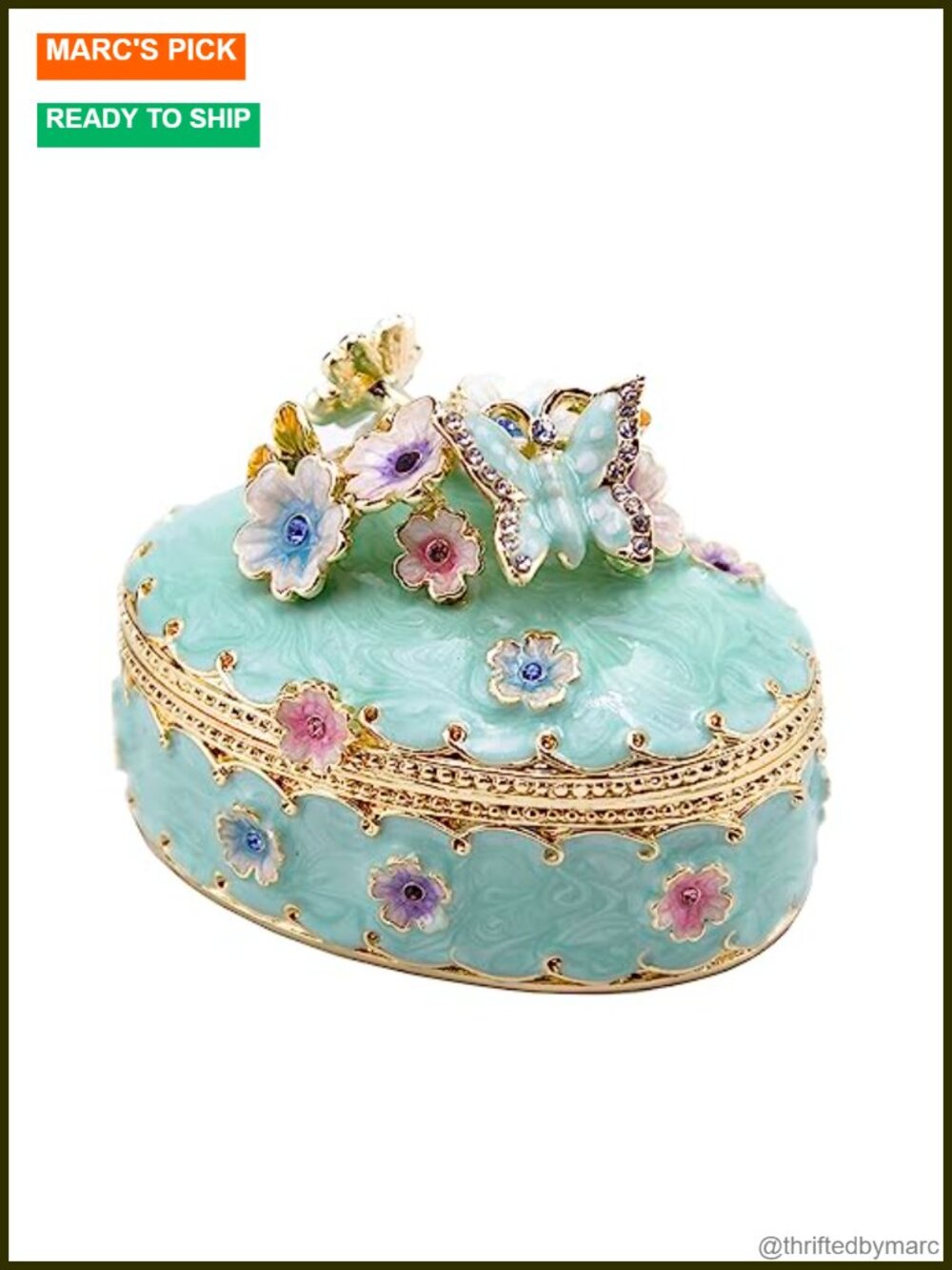 Rhinestone Jewelry Trinket Box Vintage Style Organizer Gift for Women
